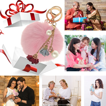 iAccessories Rose Pearl Pom Pom Keychain - Pink - iAccessories