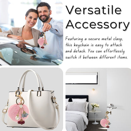 iAccessories Rose Pearl Pom Pom Keychain - Pink - iAccessories