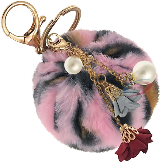 iAccessories Rose Pearl Pom Pom Keychain - Pink Lepo - iAccessories