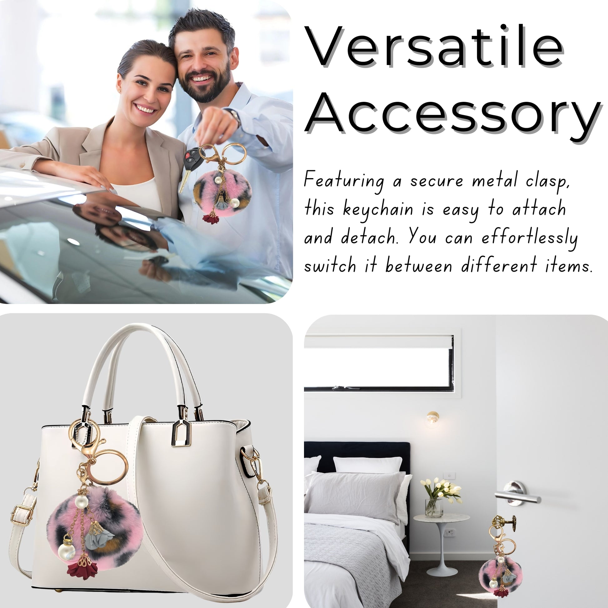 iAccessories Rose Pearl Pom Pom Keychain - Pink Lepo - iAccessories