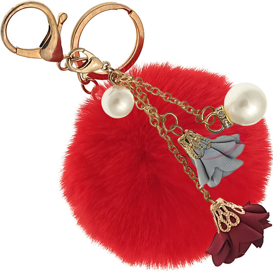 iAccessories Rose Pearl Pom Pom Keychain - Red - iAccessories