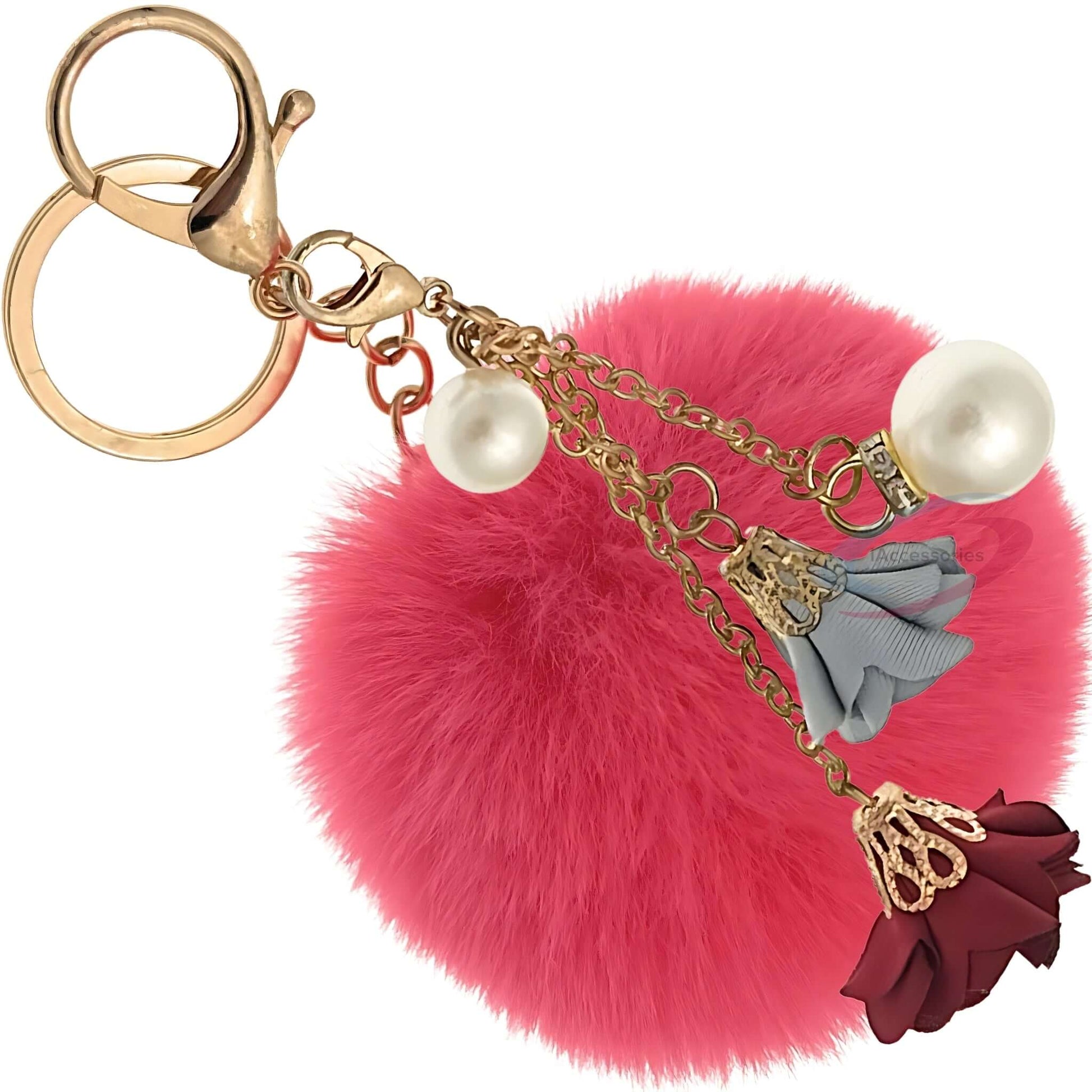 iAccessories Rose Pearl Pom Pom Keychain - Rose - iAccessories