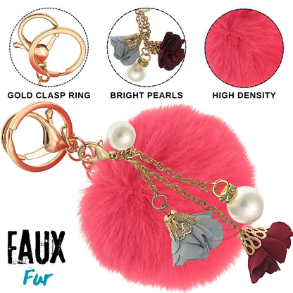iAccessories Rose Pearl Pom Pom Keychain - Rose - iAccessories