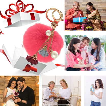 iAccessories Rose Pearl Pom Pom Keychain - Rose - iAccessories
