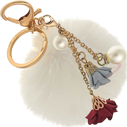 iAccessories Rose Pearl Pom Pom Keychain - White - iAccessories