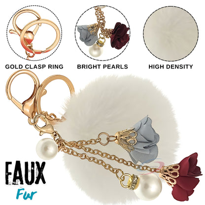 iAccessories Rose Pearl Pom Pom Keychain - White - iAccessories