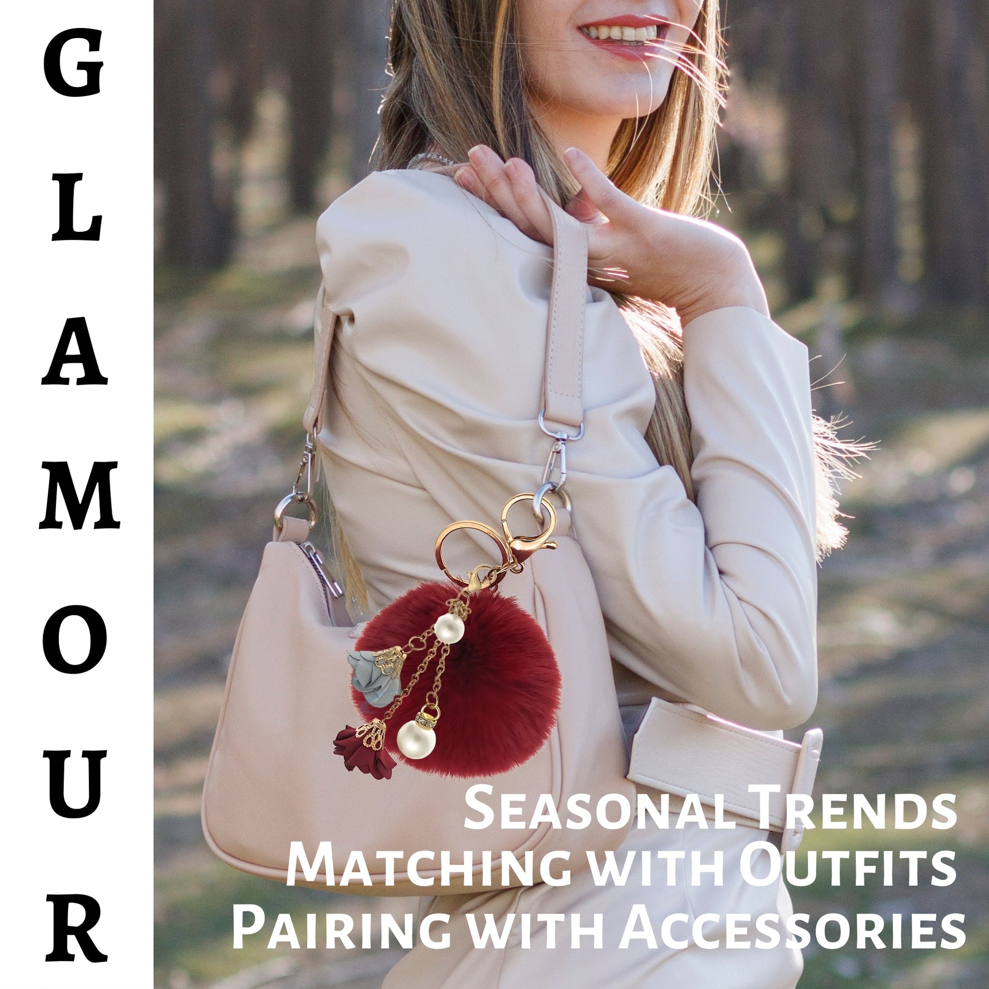 iAccessories Rose Pearl Pom Pom Keychain - Wine Red - iAccessories