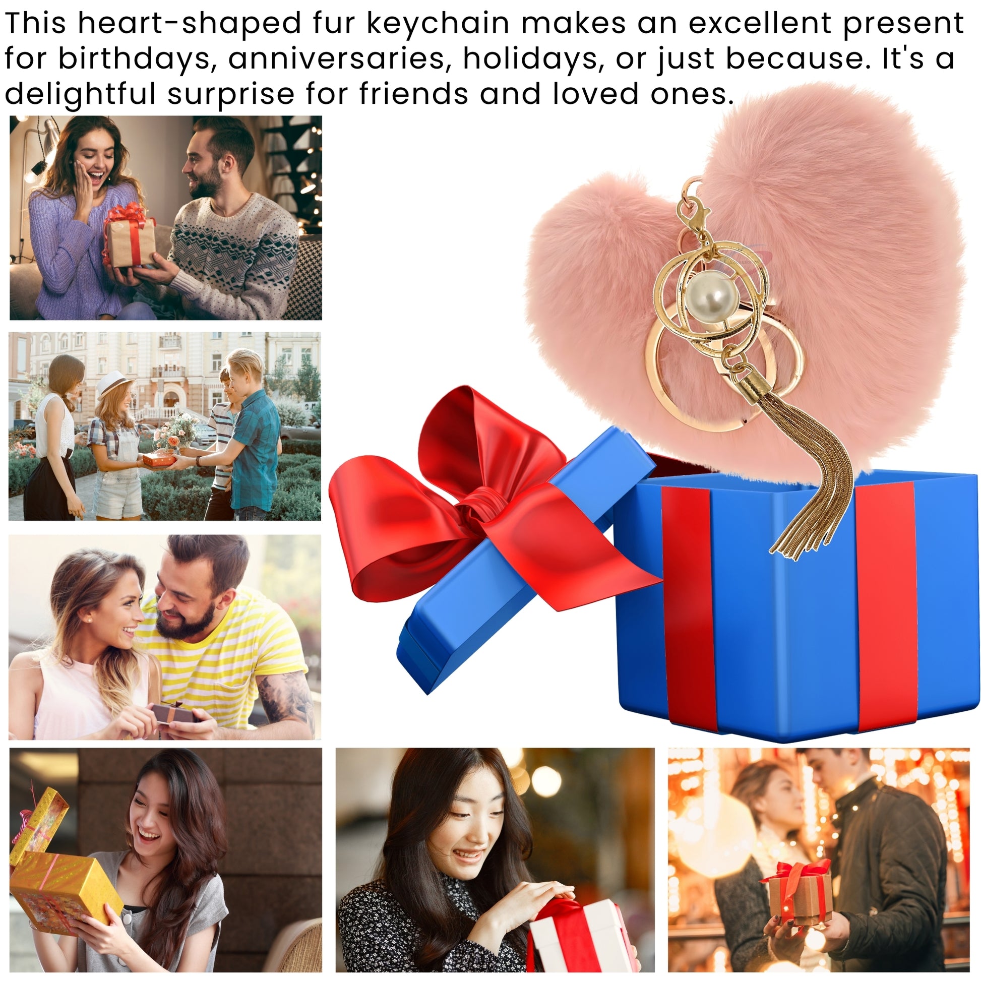 iAccessories Fluffy Soft Faux Fur Pompom Heart Keychain - Fashionable Pearl Tassel Pendant Charm for Girls | Perfect for Bags, Purses, Wallets, Cars, Bikes, Scooty, Home Keys - Baby Pink - iAccessories