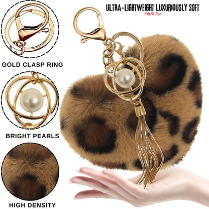 iAccessories Fluffy Soft Faux Fur Pompom Heart Keychain - Fashionable Pearl Tassel Pendant Charm for Girls | Perfect for Bags, Purses, Wallets, Cars, Bikes, Scooty, Home Keys - Brown Lepo - iAccessories