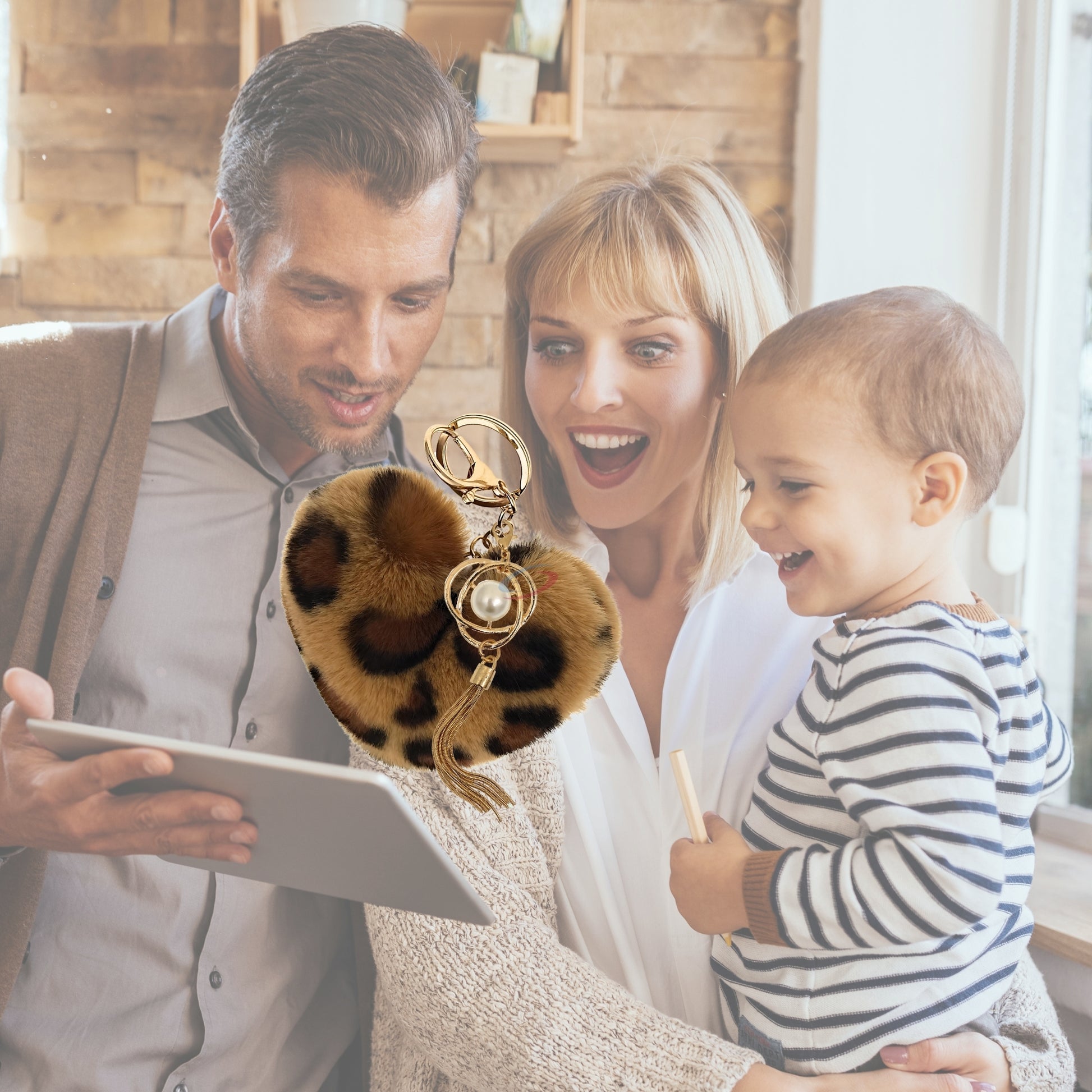 iAccessories Fluffy Soft Faux Fur Pompom Heart Keychain - Fashionable Pearl Tassel Pendant Charm for Girls | Perfect for Bags, Purses, Wallets, Cars, Bikes, Scooty, Home Keys - Brown Lepo - iAccessories
