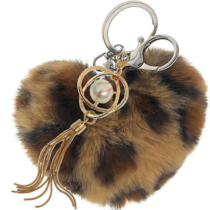 iAccessories Fluffy Soft Faux Fur Pompom Heart Keychain - Fashionable Pearl Tassel Pendant Charm for Girls | Perfect for Bags, Purses, Wallets, Cars, Bikes, Scooty, Home Keys - Dark Brown Lepo - iAccessories