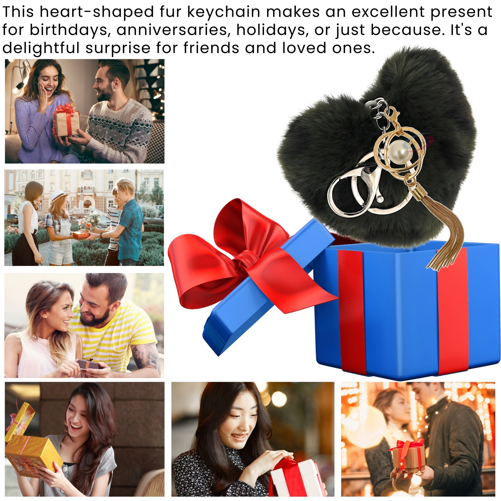 iAccessories Fluffy Soft Faux Fur Pompom Heart Keychain - Fashionable Pearl Tassel Pendant Charm for Girls | Perfect for Bags, Purses, Wallets, Cars, Bikes, Scooty, Home Keys - Dark Green Lepo - iAccessories