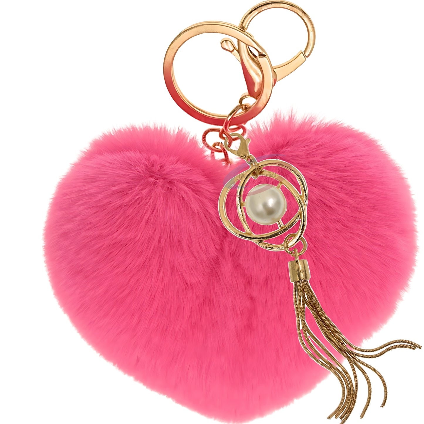 iAccessories Fluffy Soft Faux Fur Pompom Heart Keychain - Fashionable Pearl Tassel Pendant Charm for Girls | Perfect for Bags, Purses, Wallets, Cars, Bikes, Scooty, Home Keys - Hot Pink - iAccessories