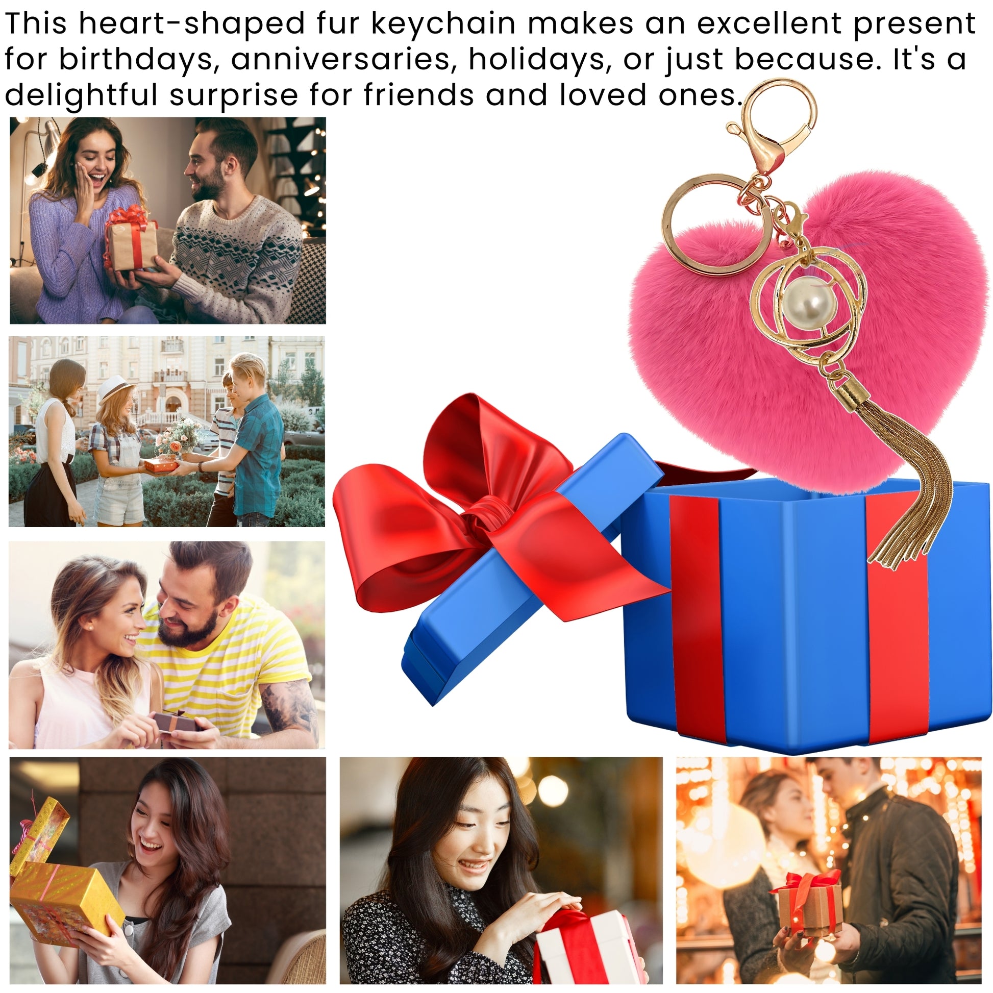 iAccessories Fluffy Soft Faux Fur Pompom Heart Keychain - Fashionable Pearl Tassel Pendant Charm for Girls | Perfect for Bags, Purses, Wallets, Cars, Bikes, Scooty, Home Keys - Hot Pink - iAccessories