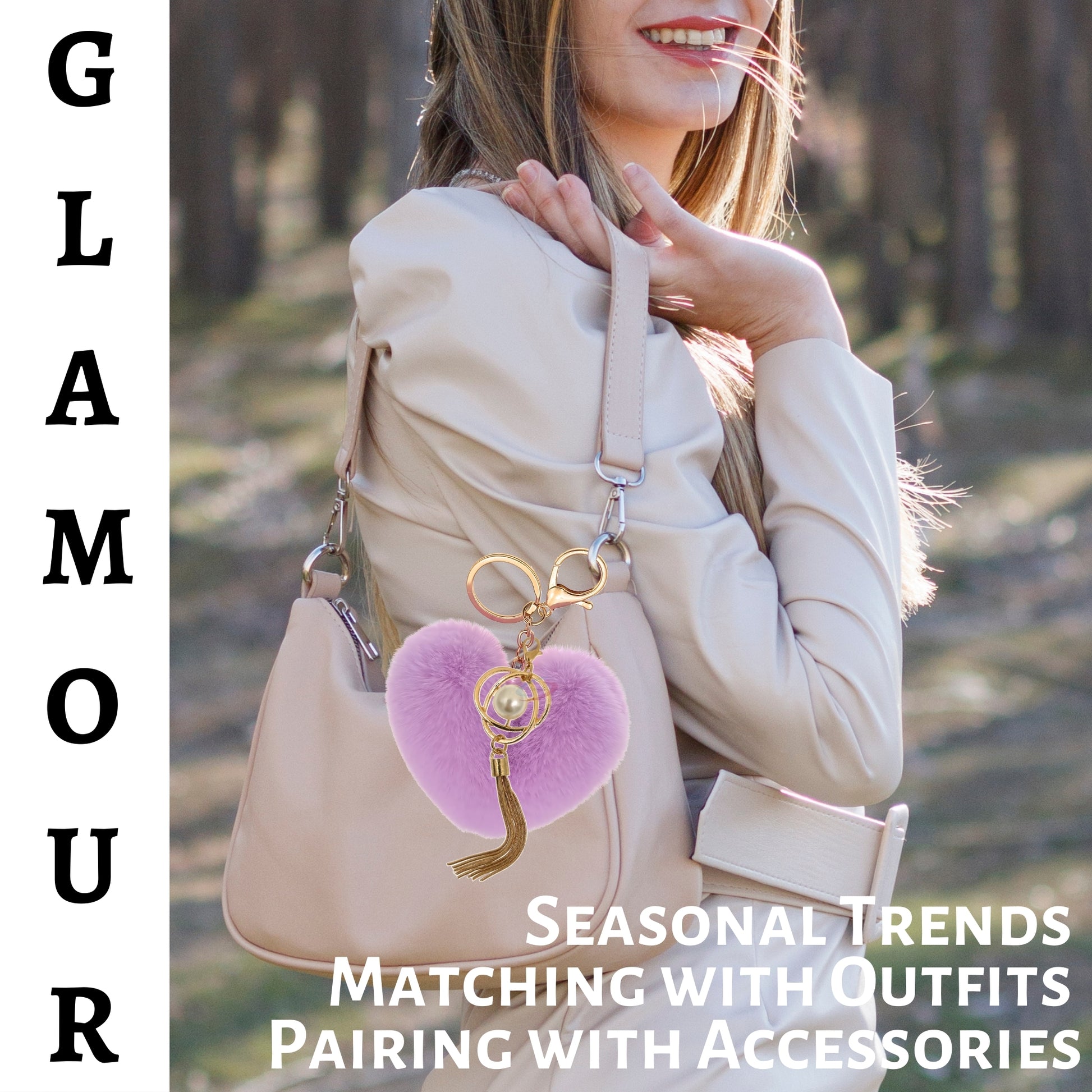 iAccessories Fluffy Soft Faux Fur Pompom Heart Keychain - Fashionable Pearl Tassel Pendant Charm for Girls | Perfect for Bags, Purses, Wallets, Cars, Bikes, Scooty, Home Keys - Light Purple - iAccessories