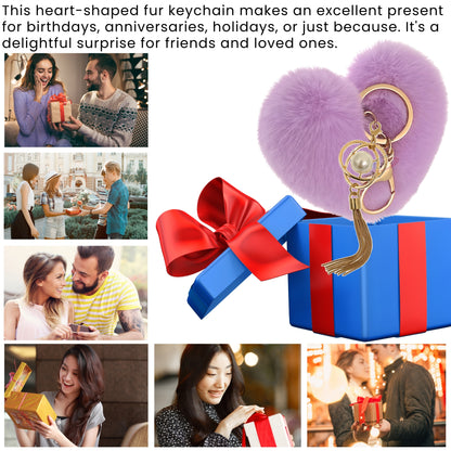 iAccessories Fluffy Soft Faux Fur Pompom Heart Keychain - Fashionable Pearl Tassel Pendant Charm for Girls | Perfect for Bags, Purses, Wallets, Cars, Bikes, Scooty, Home Keys - Light Purple - iAccessories