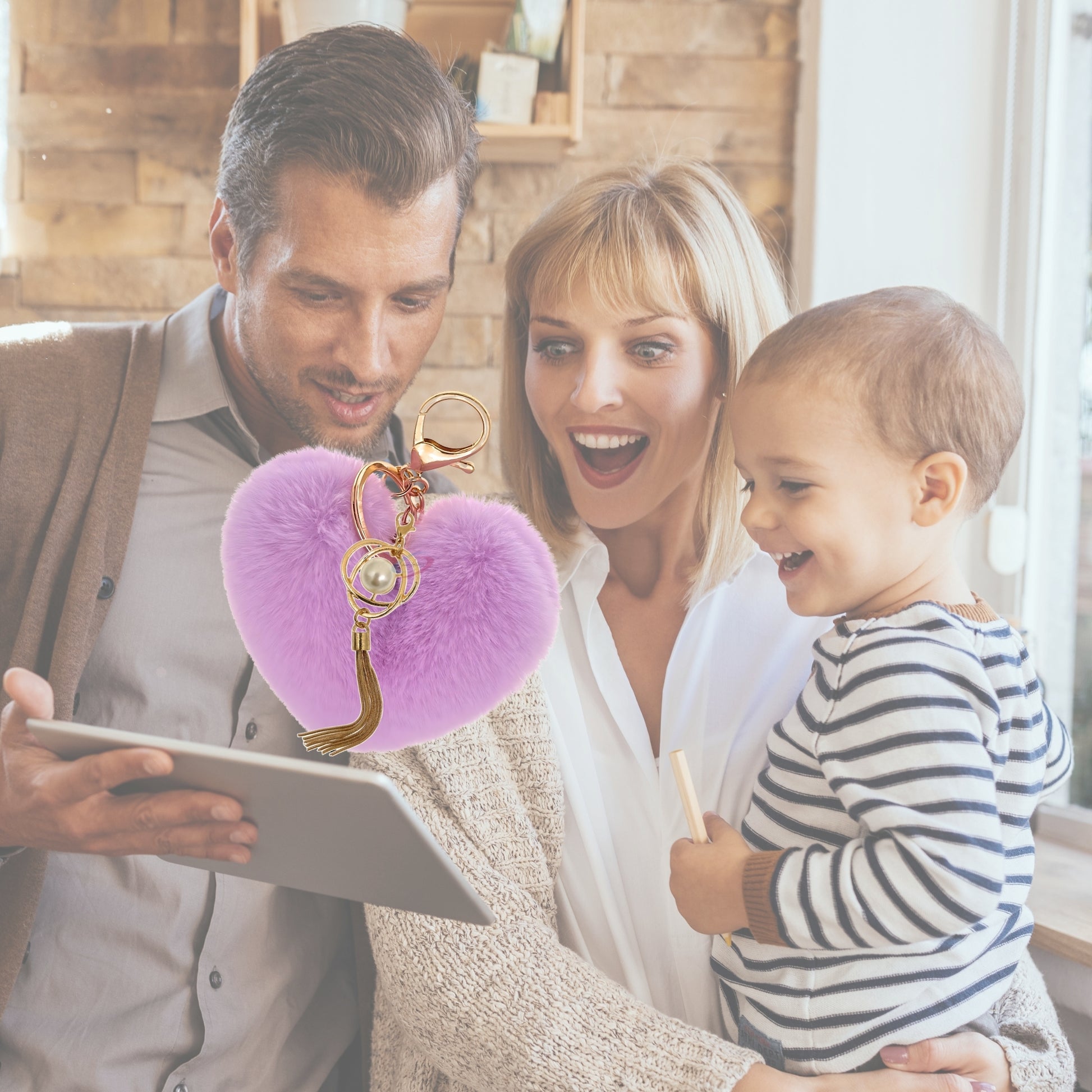 iAccessories Fluffy Soft Faux Fur Pompom Heart Keychain - Fashionable Pearl Tassel Pendant Charm for Girls | Perfect for Bags, Purses, Wallets, Cars, Bikes, Scooty, Home Keys - Light Purple - iAccessories