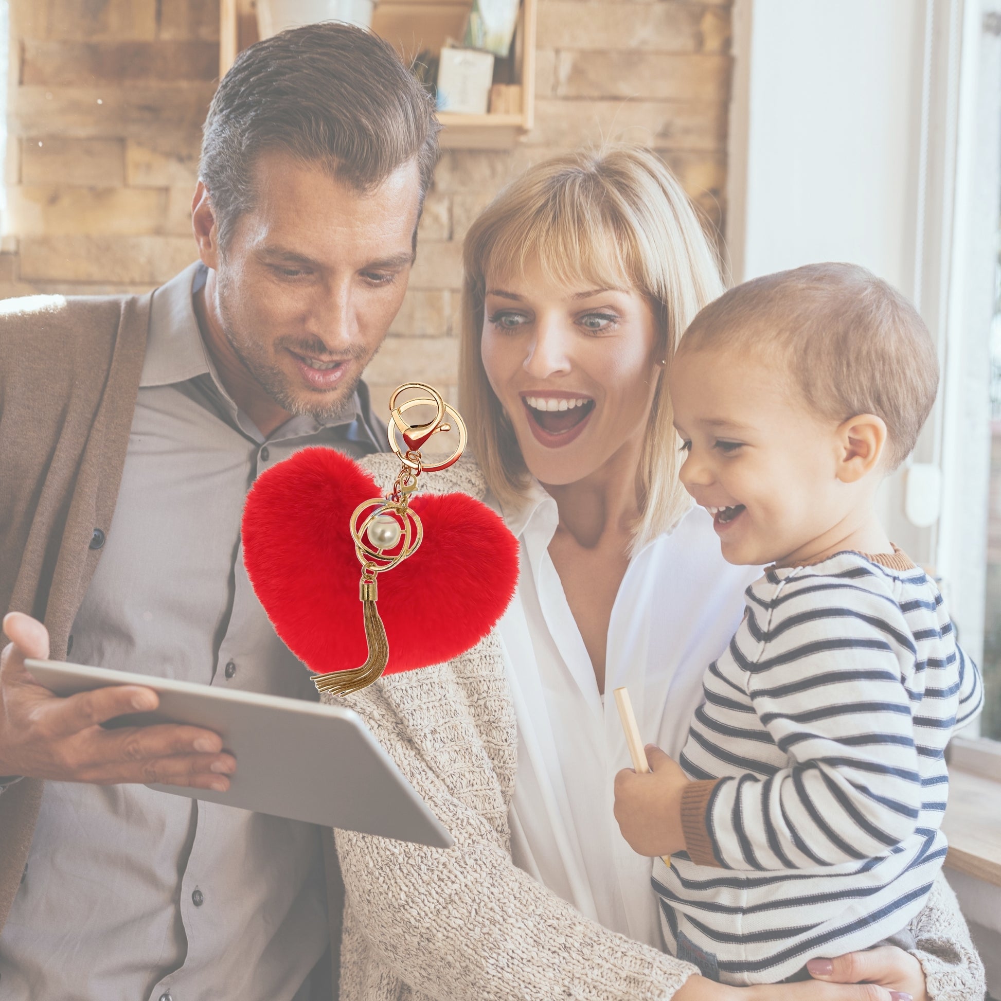 iAccessories Fluffy Soft Faux Fur Pompom Heart Keychain - Fashionable Pearl Tassel Pendant Charm for Girls | Perfect for Bags, Purses, Wallets, Cars, Bikes, Scooty, Home Keys - Red - iAccessories