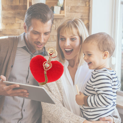 iAccessories Fluffy Soft Faux Fur Pompom Heart Keychain - Fashionable Pearl Tassel Pendant Charm for Girls | Perfect for Bags, Purses, Wallets, Cars, Bikes, Scooty, Home Keys - Red - iAccessories