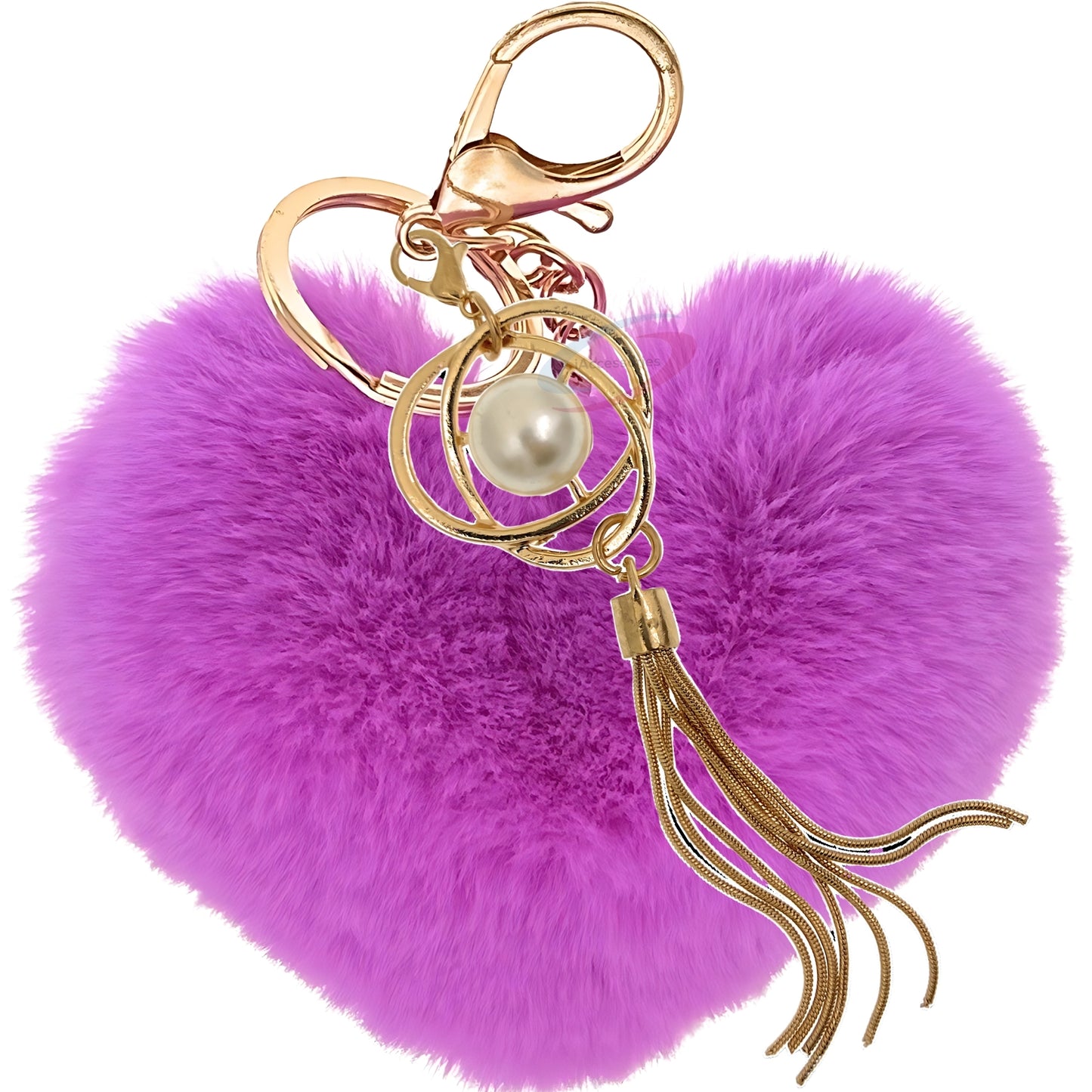 iAccessories Fluffy Soft Faux Fur Pompom Heart Keychain - Fashionable Pearl Tassel Pendant Charm for Girls | Perfect for Bags, Purses, Wallets, Cars, Bikes, Scooty, Home Keys - Violet - iAccessories