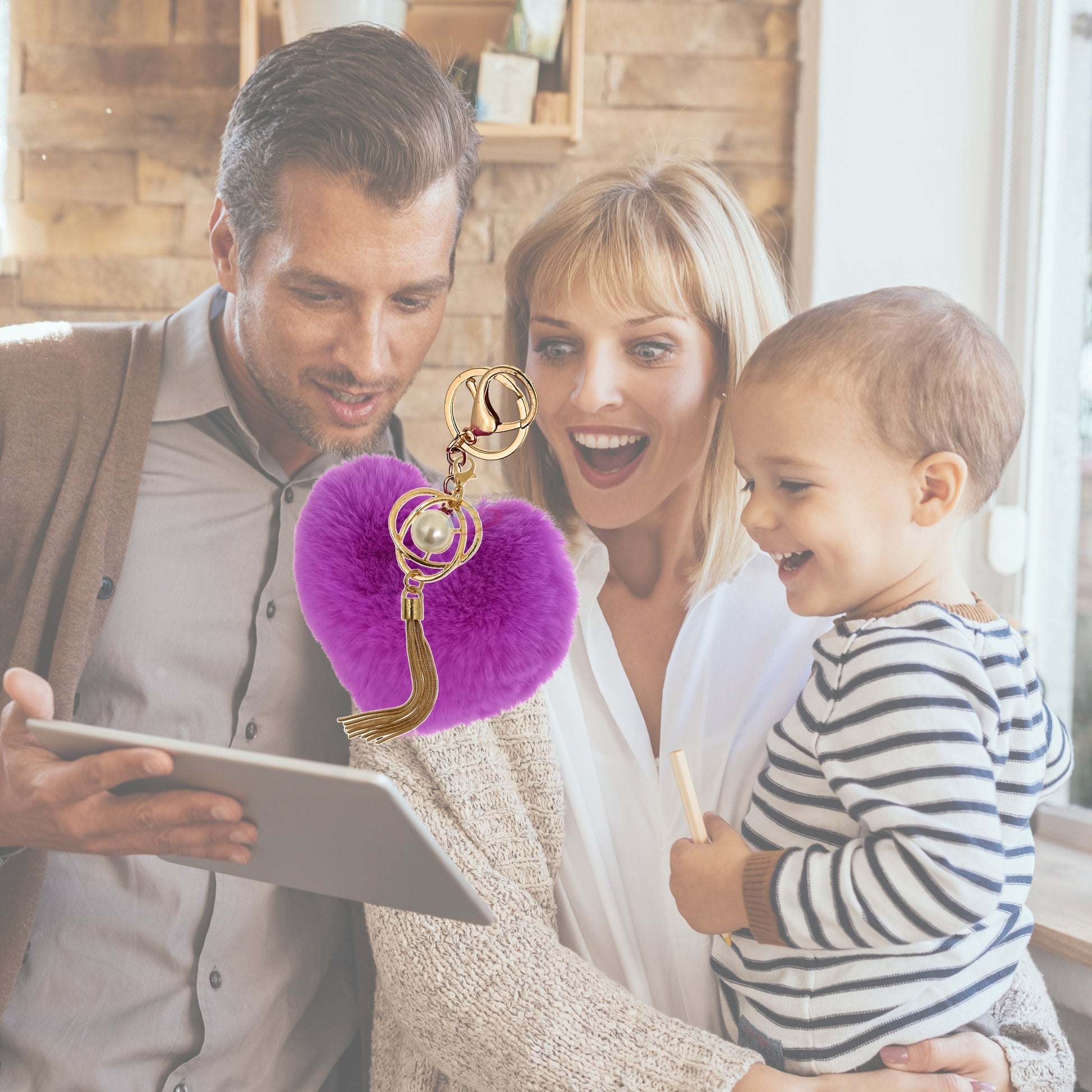 iAccessories Fluffy Soft Faux Fur Pompom Heart Keychain - Fashionable Pearl Tassel Pendant Charm for Girls | Perfect for Bags, Purses, Wallets, Cars, Bikes, Scooty, Home Keys - Violet - iAccessories