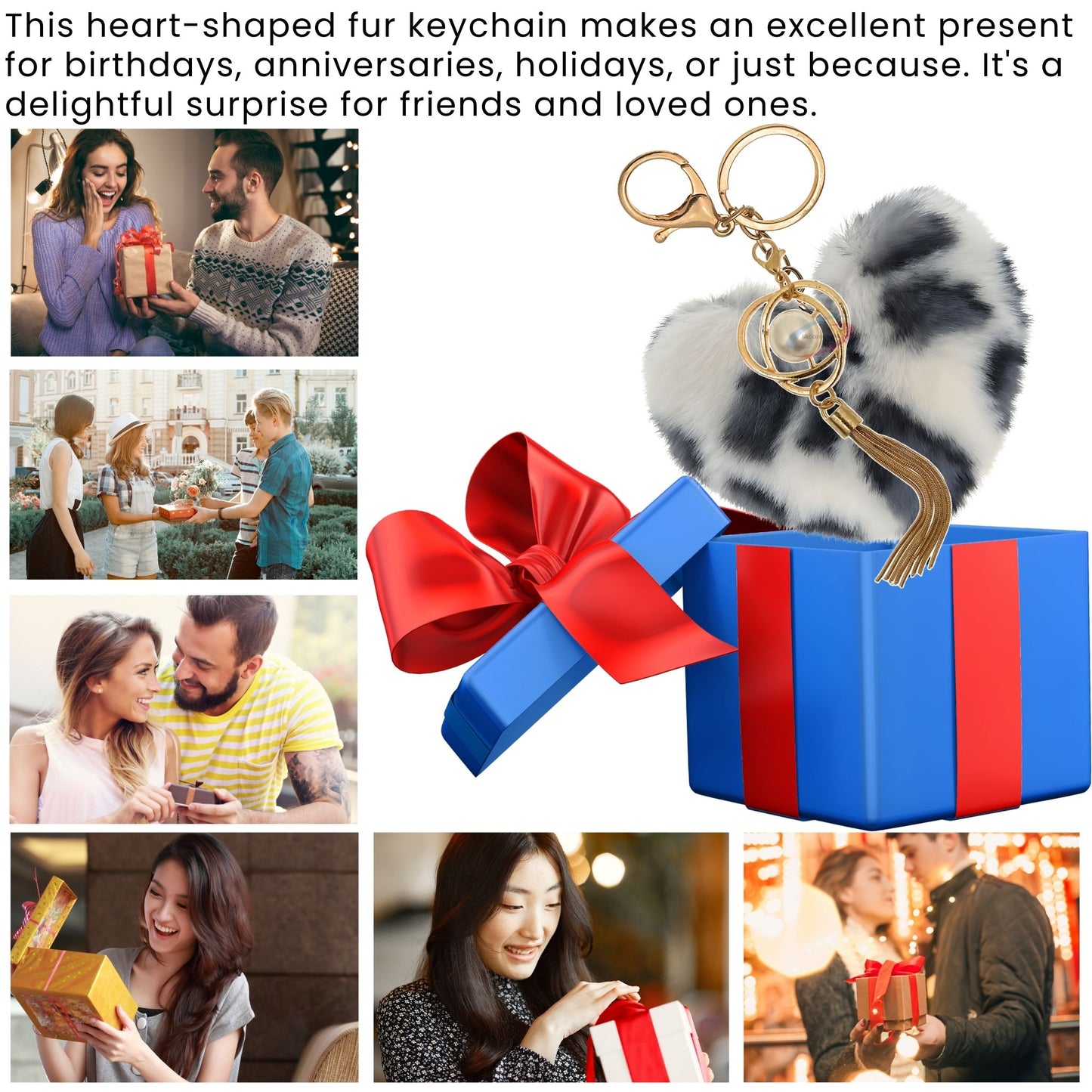 iAccessories Fluffy Soft Faux Fur Pompom Heart Keychain - Fashionable Pearl Tassel Pendant Charm for Girls | Perfect for Bags, Purses, Wallets, Cars, Bikes, Scooty, Home Keys - White Black Lepo - iAccessories