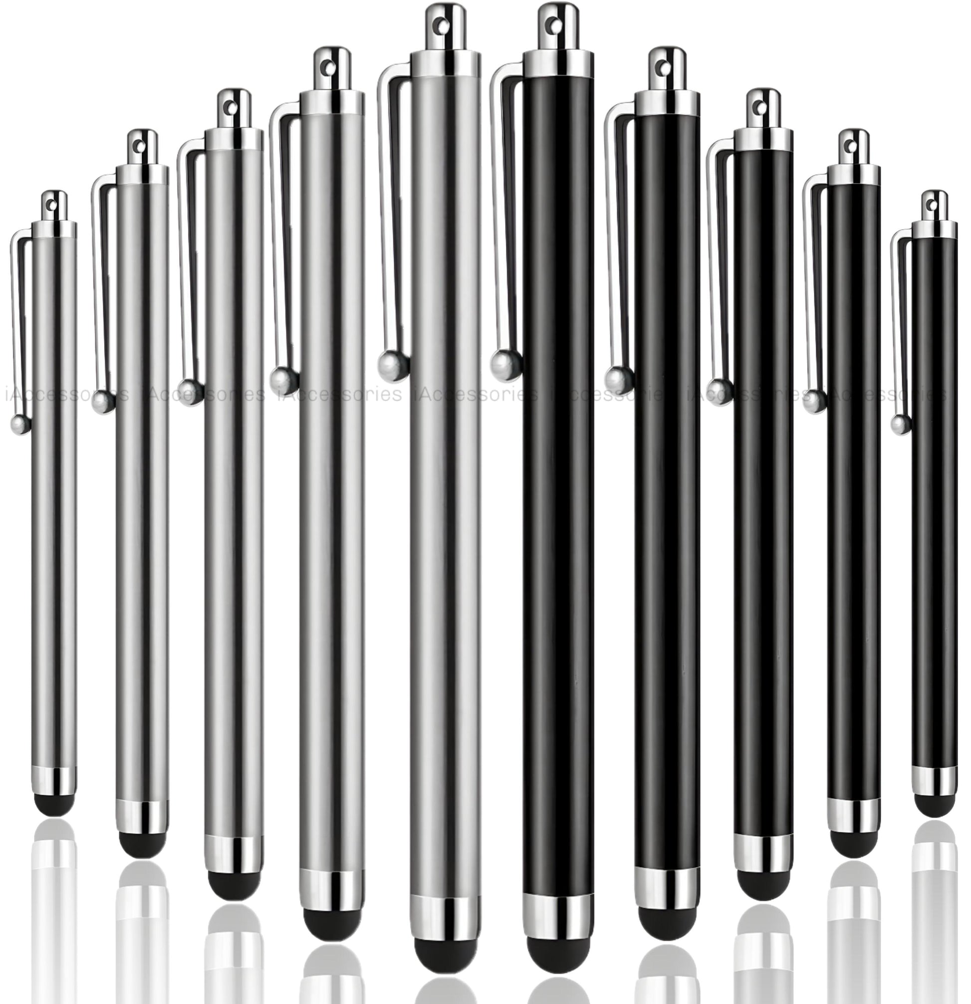 iAccessories Universal Capacitive Stylus Pens Compatible with All Touch Screen Devices, Smartphones, Tablet, Android Mobile Phones - Pack of 10, Silver | Black - iAccessories