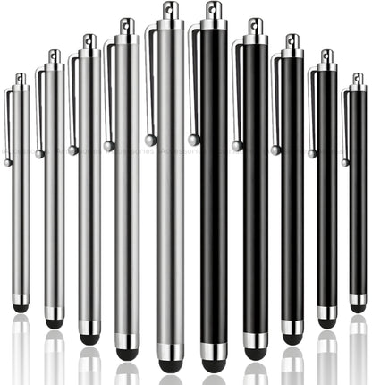 iAccessories Universal Capacitive Stylus Pens Compatible with All Touch Screen Devices, Smartphones, Tablet, Android Mobile Phones - Pack of 10, Silver | Black - iAccessories