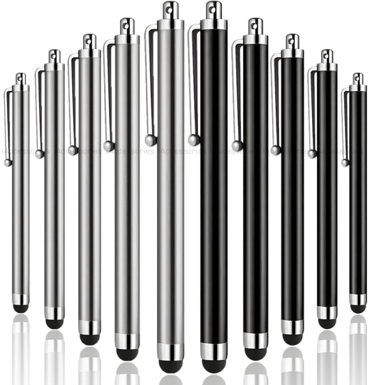 iAccessories Universal Capacitive Stylus Pens Compatible with All Touch Screen Devices, Smartphones, Tablet, Android Mobile Phones - Pack of 10, Silver | Black - iAccessories