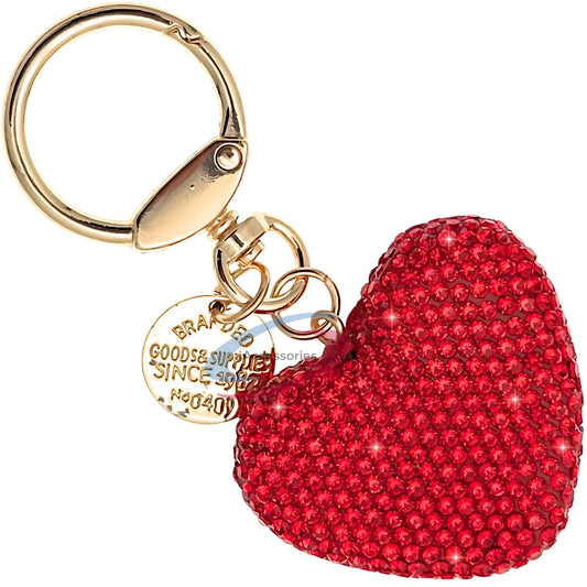 Sparkling 3D Crystal Heart Keychain – Glamorous Red Rhinestone Love Charm for Bags, Cars & Gifts - iAccessories
