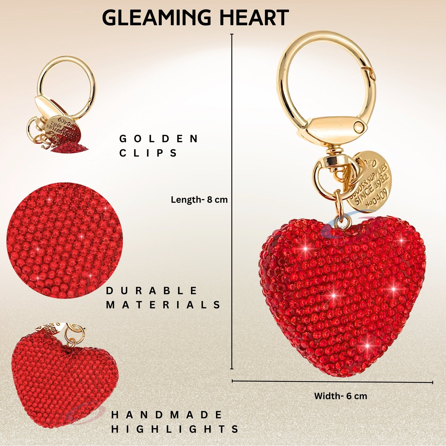 Sparkling 3D Crystal Heart Keychain – Glamorous Red Rhinestone Love Charm for Bags, Cars & Gifts - iAccessories