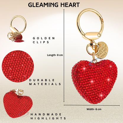 Sparkling 3D Crystal Heart Keychain – Glamorous Red Rhinestone Love Charm for Bags, Cars & Gifts - iAccessories