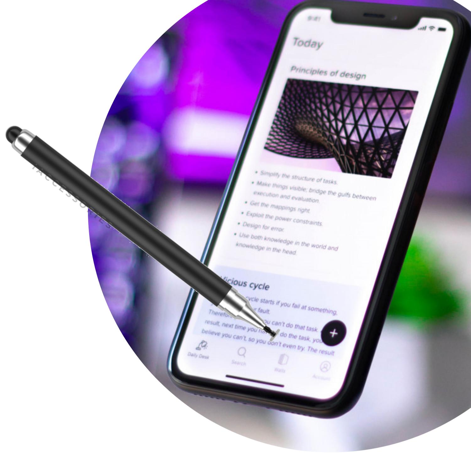 iAccessories 2-Way Dual-Sided Stylus Pen Compatible with All Touch Screen Mobile Phones, Pads, Tablets, iOS, Windows & Android - Black - iAccessories