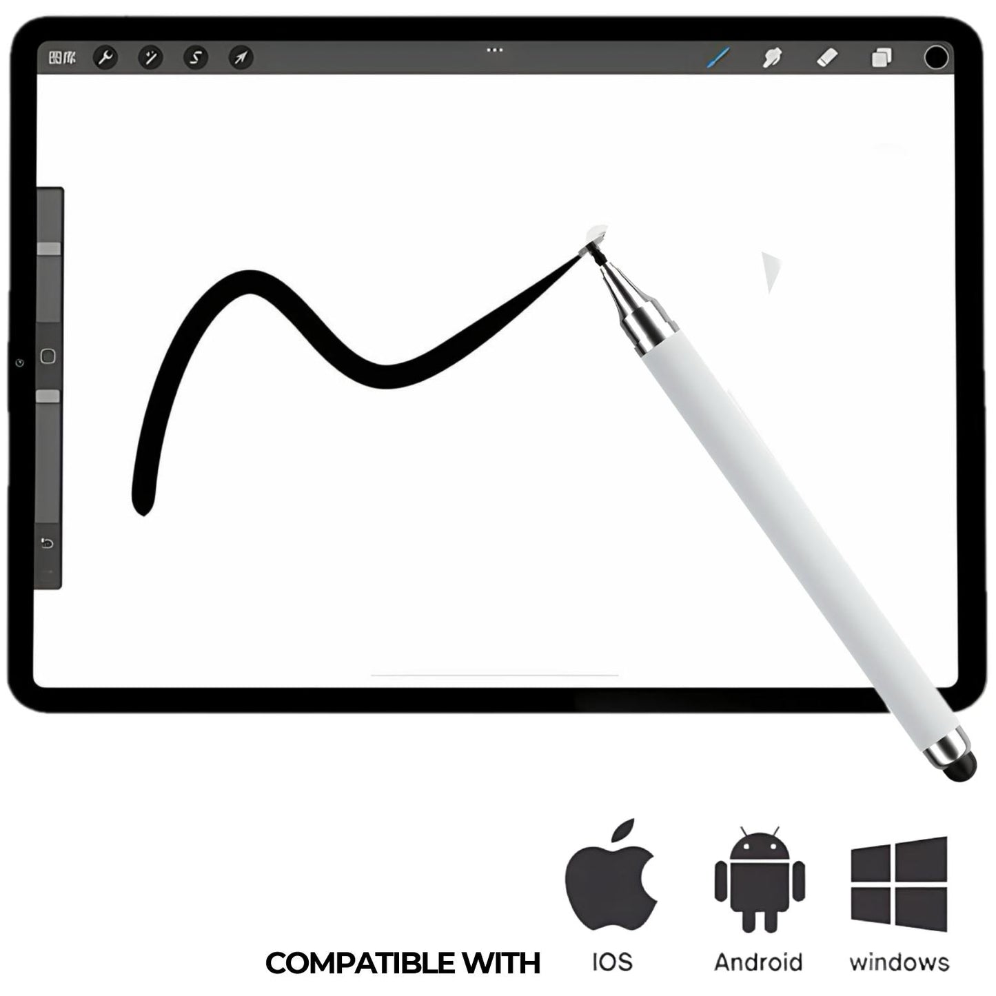 iAccessories 2-Way Dual-Sided Stylus Pen Compatible with All Touch Screen Mobile Phones, Pads, Tablets, iOS, Windows & Android - White - iAccessories