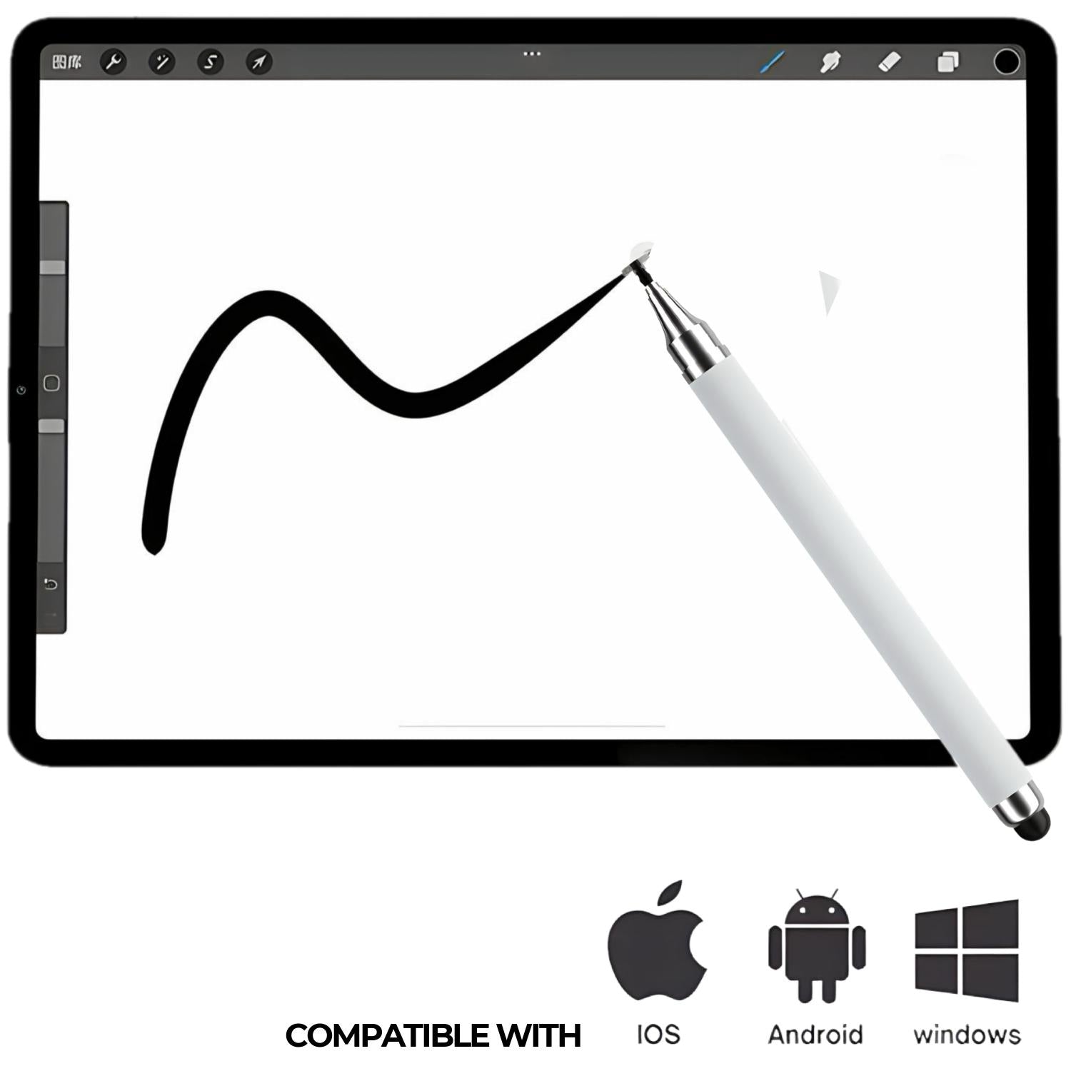iAccessories 2-Way Dual-Sided Stylus Pen Compatible with All Touch Screen Mobile Phones, Pads, Tablets, iOS, Windows & Android - White - iAccessories