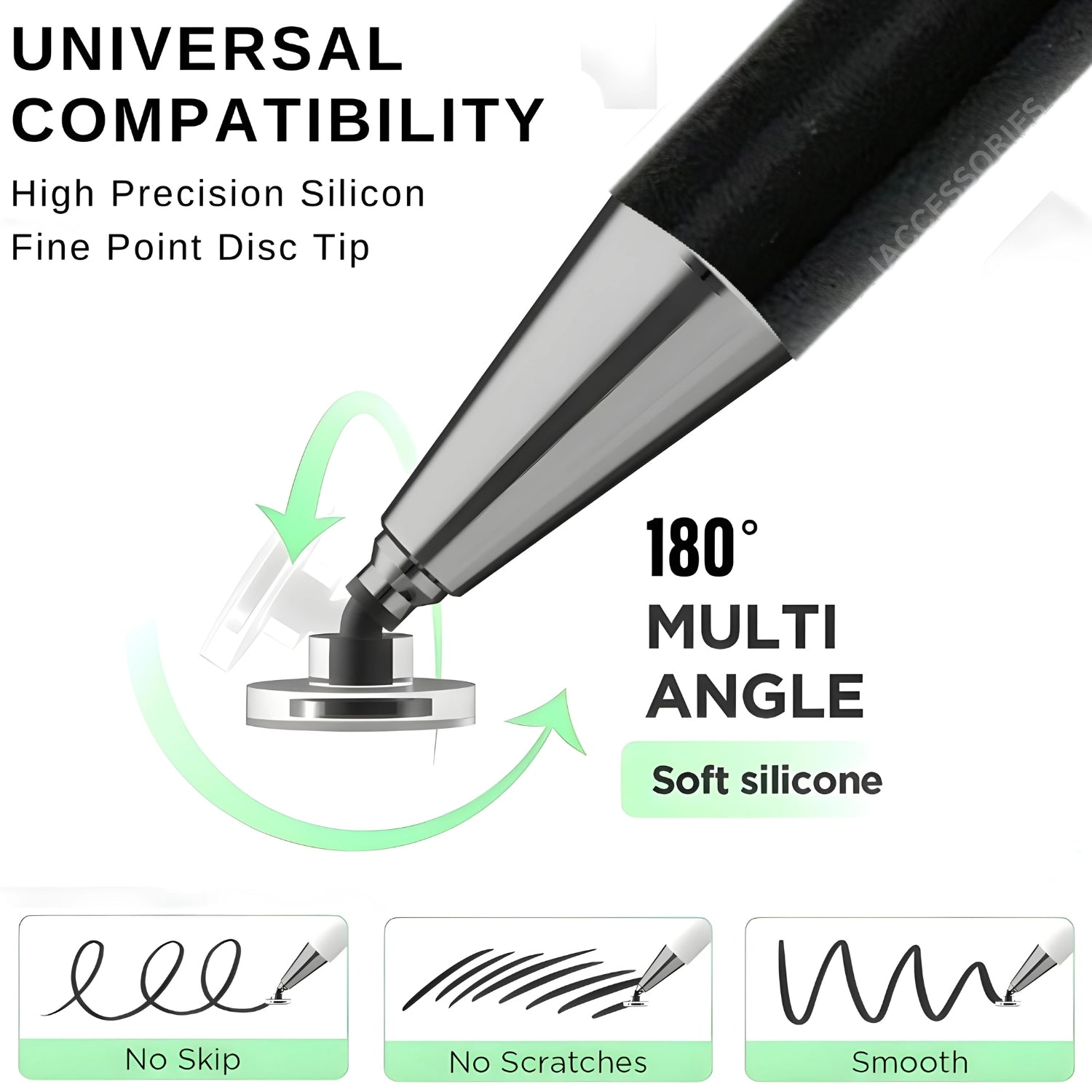 iAccessories 2-Way Stylus Pen - Fine Point Silicon Disc & Round Fiber Tips - Black - iAccessories