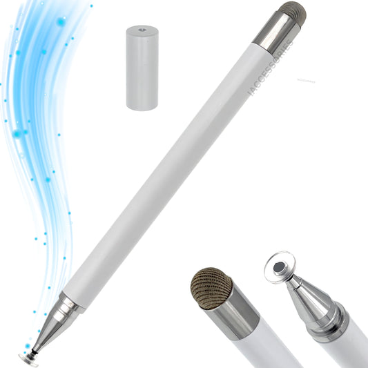 iAccessories 2-Way Stylus Pen - Fine Point Silicon Disc & Round Fiber Tips - White - iAccessories