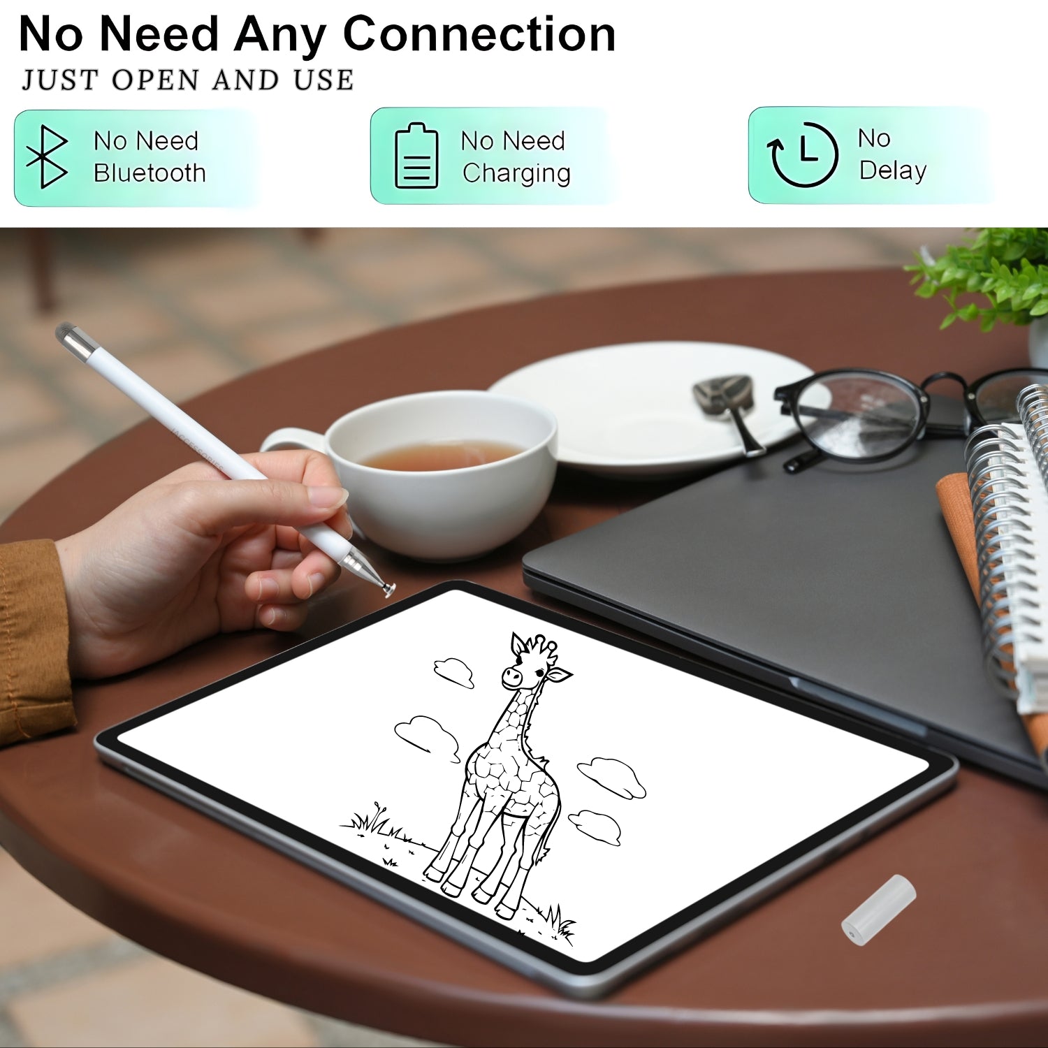 iAccessories 2-Way Stylus Pen - Fine Point Silicon Disc & Round Fiber Tips - White - iAccessories
