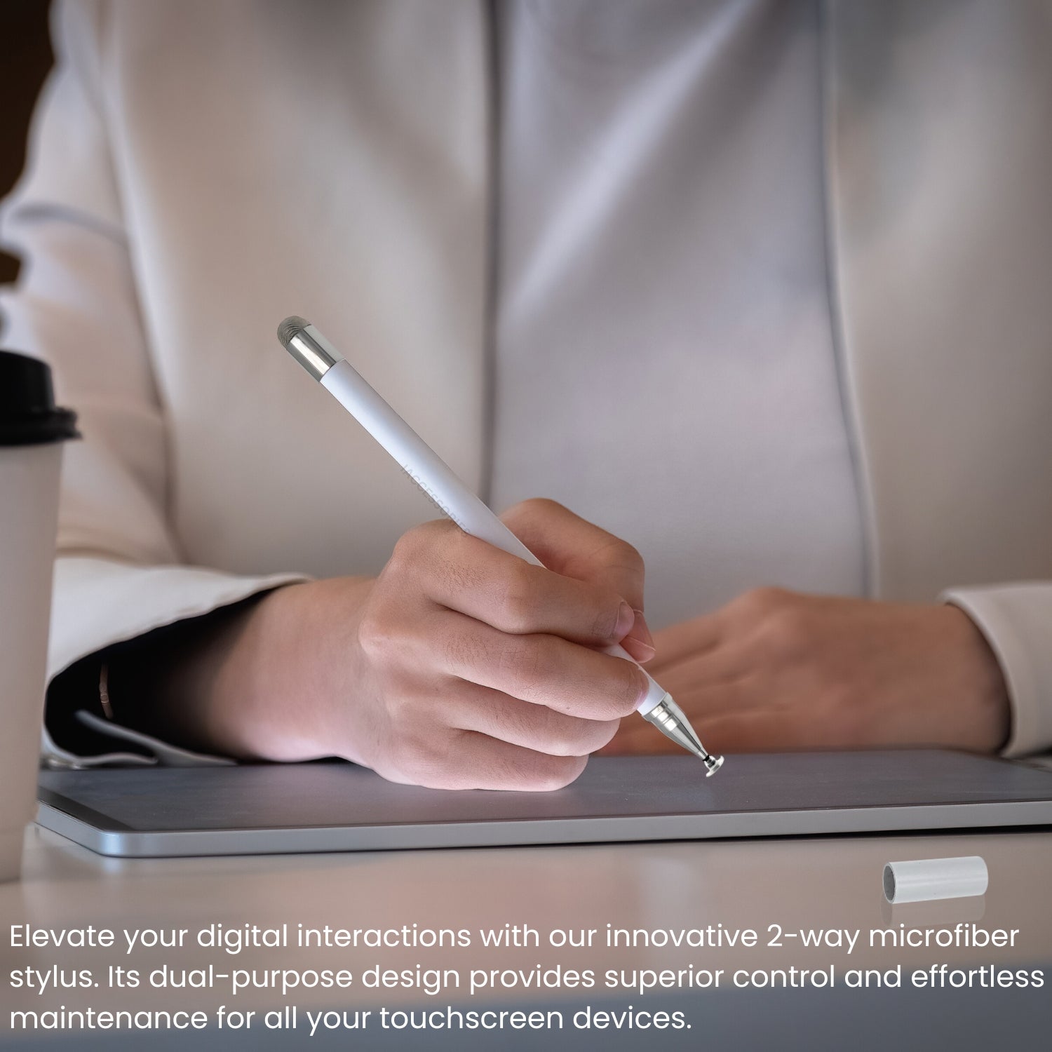iAccessories 2-Way Stylus Pen - Fine Point Silicon Disc & Round Fiber Tips - White - iAccessories