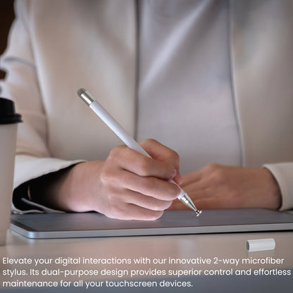 iAccessories 2-Way Stylus Pen - Fine Point Silicon Disc & Round Fiber Tips - White - iAccessories