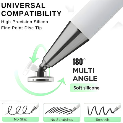 iAccessories 2-Way Stylus Pen - Fine Point Silicon Disc & Round Fiber Tips - White - iAccessories