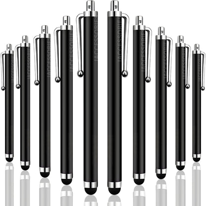 iAccessories Universal Capacitive Stylus Pens for All Touchscreen Devices Compatible with iPhone, iPad, Android Tablets, Mobile Phones - Pack of 10 - Black