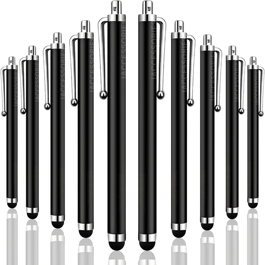 iAccessories Universal Capacitive Stylus Pens for All Touchscreen Devices Compatible with iPhone, iPad, Android Tablets, Mobile Phones - Pack of 10 - Black - iAccessories