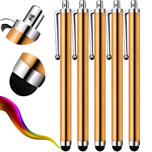 iAccessories Universal Capacitive Stylus Pens - Pack of 5 - Gold - Compatible with All Touch Screen Devices, Smartphones, Tablet, Android Mobile Phones - iAccessories