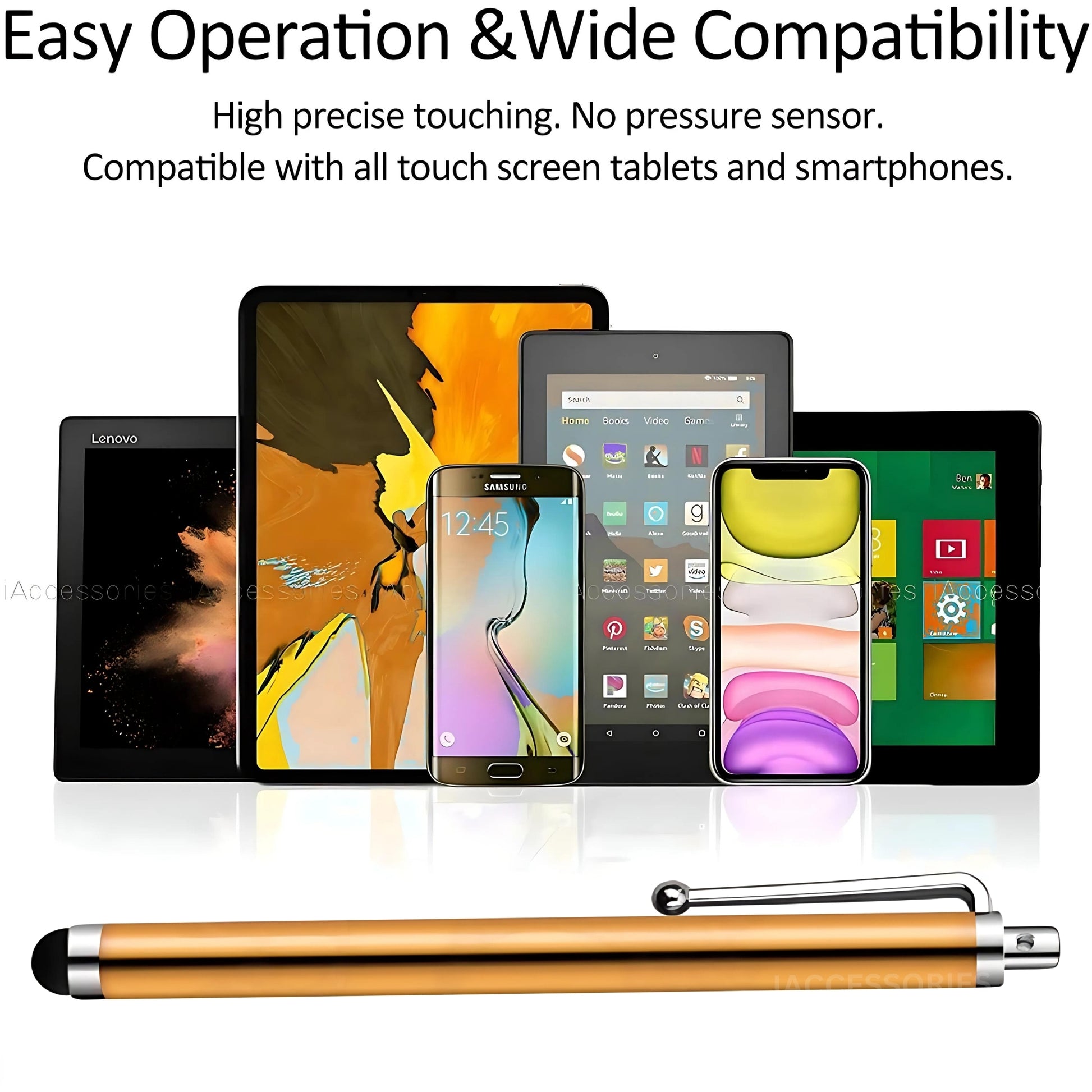 iAccessories Universal Capacitive Stylus Pens - Pack of 5 - Gold - Compatible with All Touch Screen Devices, Smartphones, Tablet, Android Mobile Phones - iAccessories