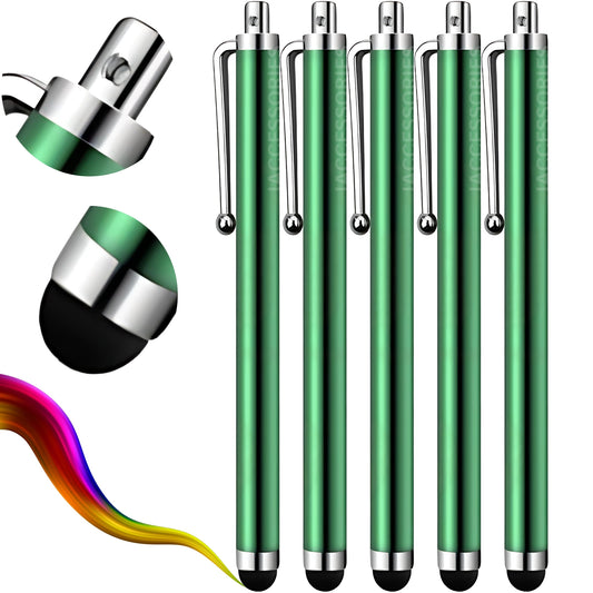 iAccessories Universal Capacitive Stylus Pens - Pack of 5 - Green - Compatible with All Touch Screen Devices, Smartphones, Tablet, Android Mobile Phones - iAccessories