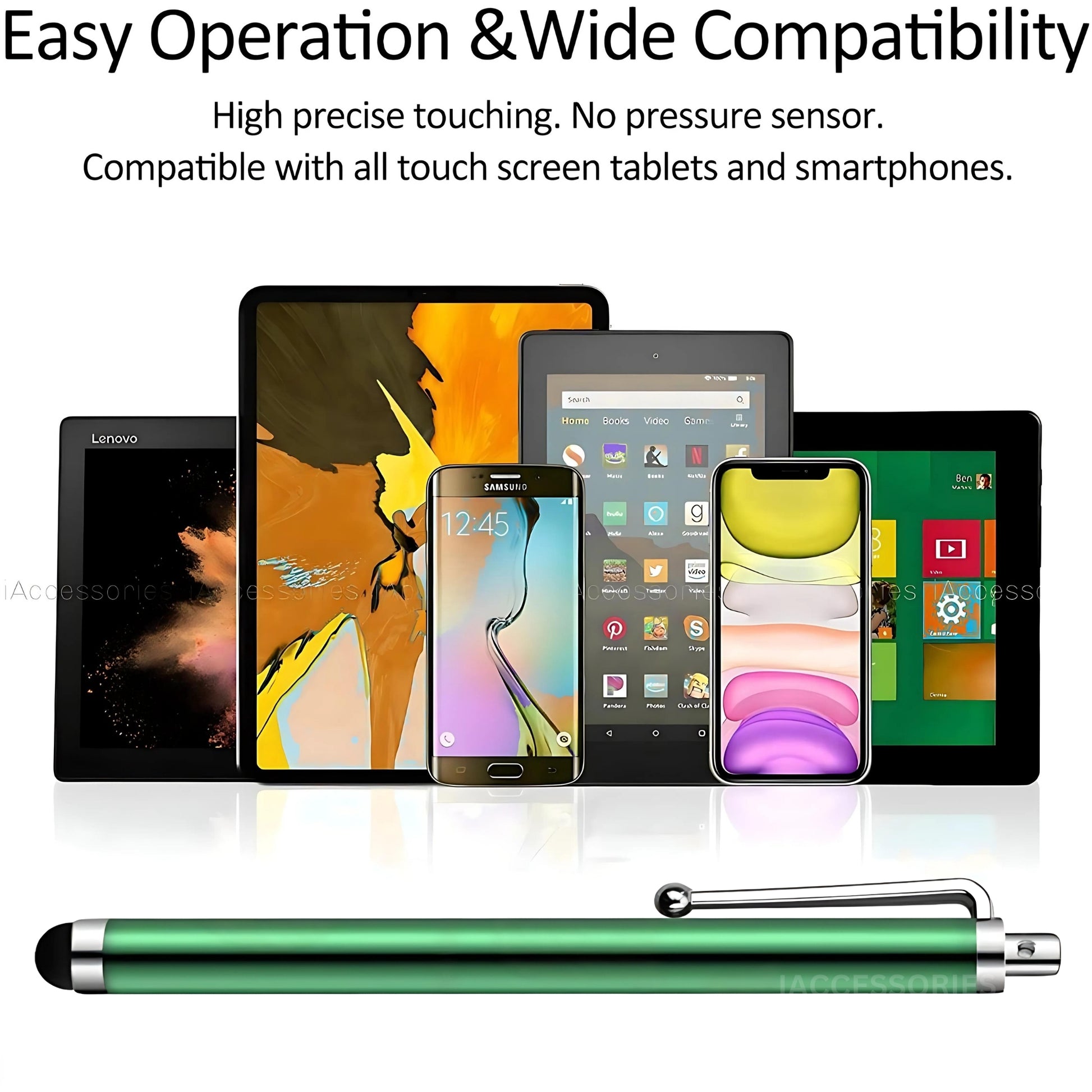 iAccessories Universal Capacitive Stylus Pens - Pack of 5 - Green - Compatible with All Touch Screen Devices, Smartphones, Tablet, Android Mobile Phones - iAccessories