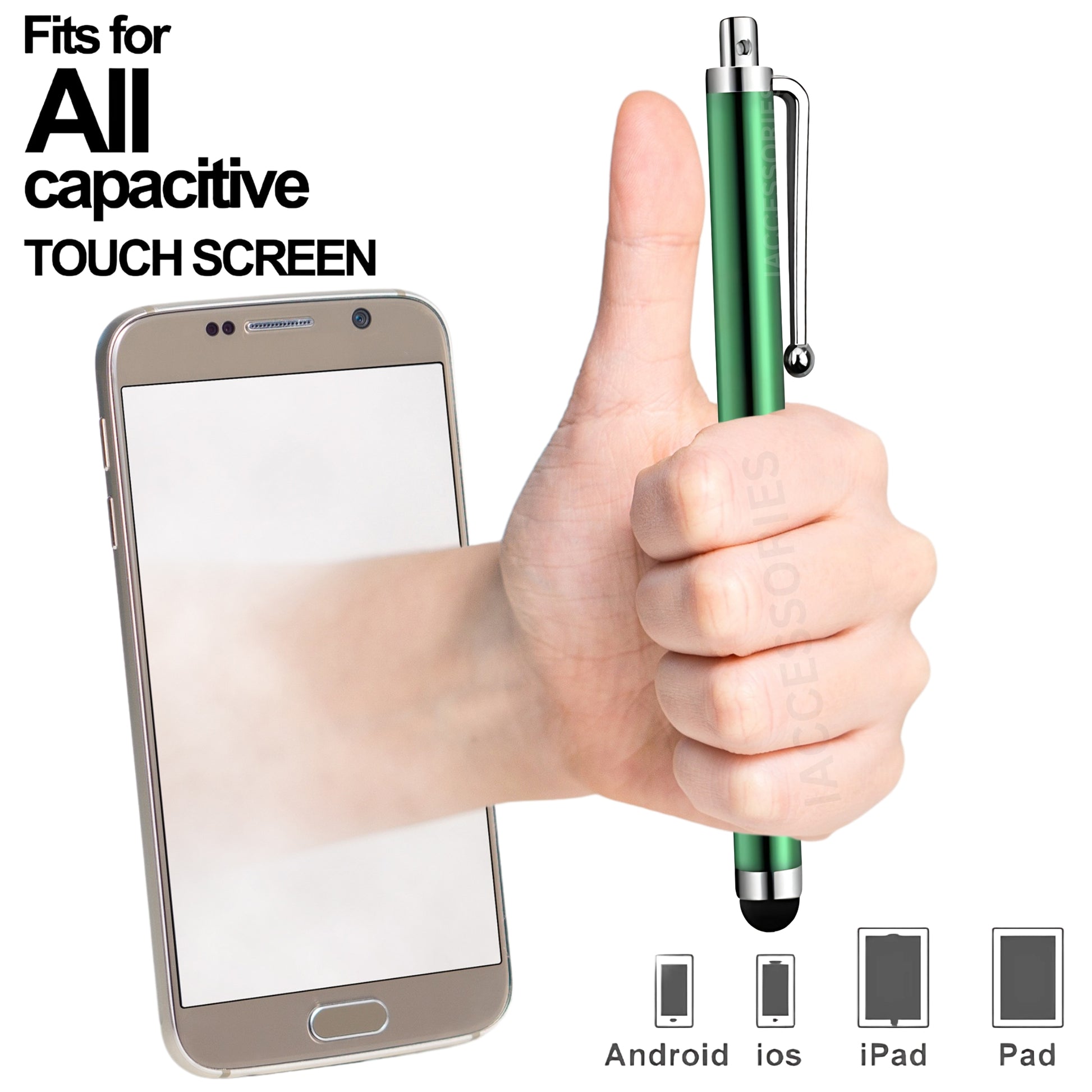iAccessories Universal Capacitive Stylus Pens - Pack of 5 - Green - Compatible with All Touch Screen Devices, Smartphones, Tablet, Android Mobile Phones - iAccessories