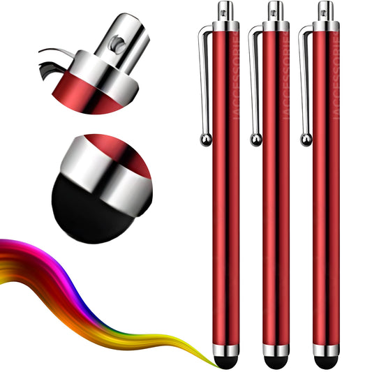 iAccessories Universal Capacitive Stylus Pens - Pack of 3 - Red - Compatible with All Touch Screen Devices, Smartphones, Tablet, Android Mobile Phones - iAccessories