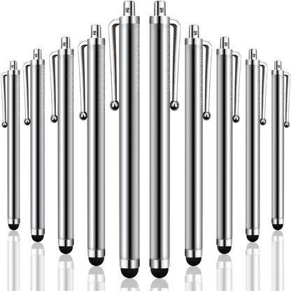 iAccessories Universal Capacitive Stylus Pens for All Touchscreen Devices Compatible with iPhone, iPad, Android Tablets, Mobile Phones - Pack of 10 - Silver - iAccessories